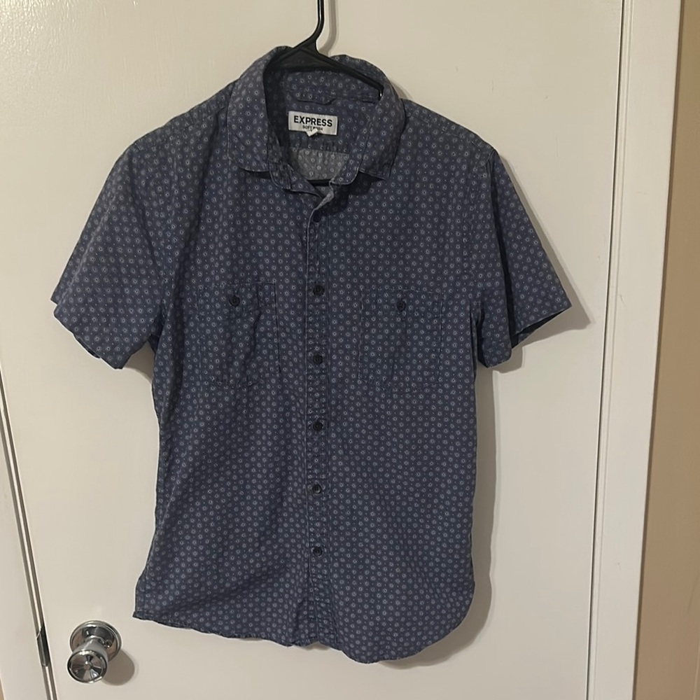 Express Men's Blue Short Sleeve Shirt